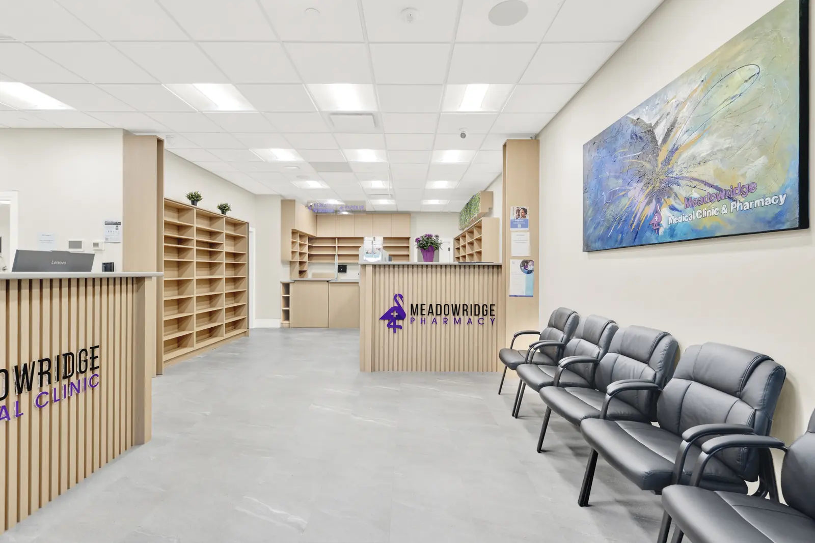 Meadowridge Pharmacy counter with waiting chairs
